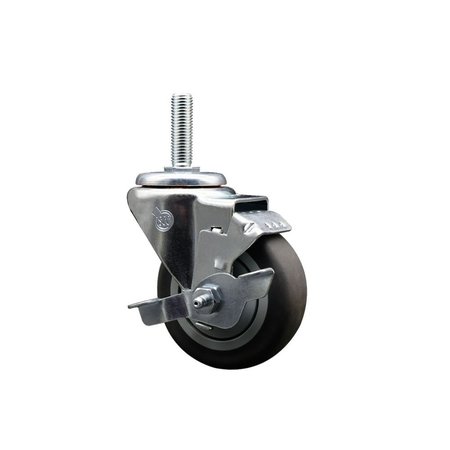 SERVICE CASTER 35 Inch Thermoplastic  Rubber Wheel Swivel 58 Inch Threaded Stem Caster with Brake SCC SCC-TS20S3514-TPRB-TLB-58212